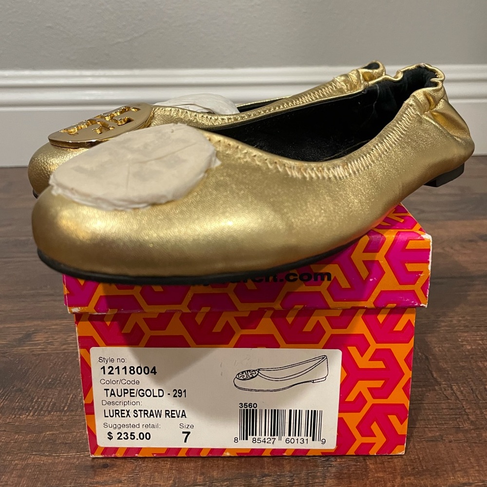 Tory Burch Flats - Shiny Taupe Gold
